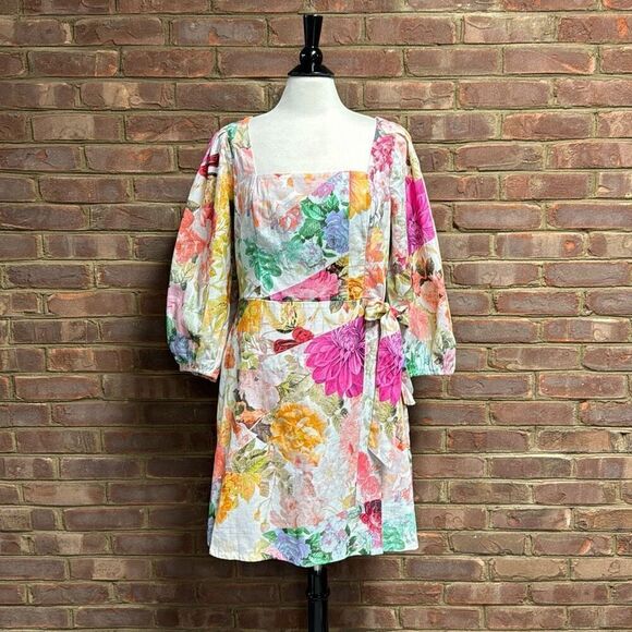 Vince Camuto Faux Wrap Square Neck Floral Print Dress Size 16 NEW - Picture 2 of 10